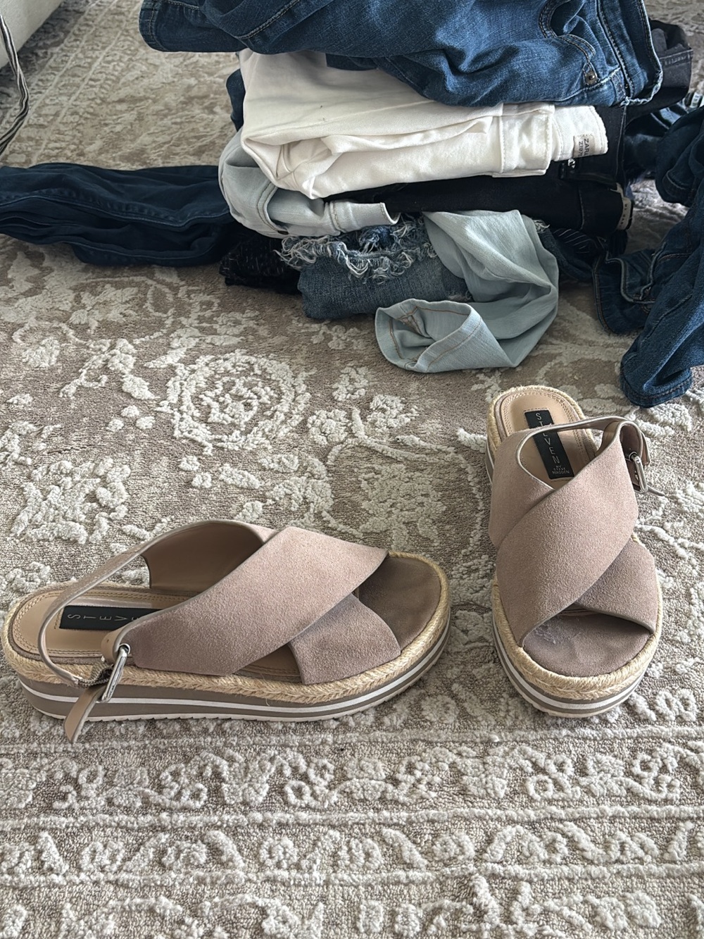 Steve Madden Blush Taupe Crisscross Platform Sandals